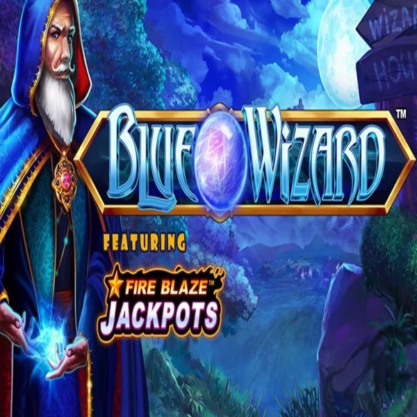 Blue Wizard Fire Blaze Jackpots online game logo by Rarestone Gaming on realzcasinologin.com