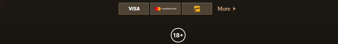 Dark-themed footer displaying Visa, Mastercard, and Maestro payment options, an 18+ age restriction badge, and a “More” navigation link.